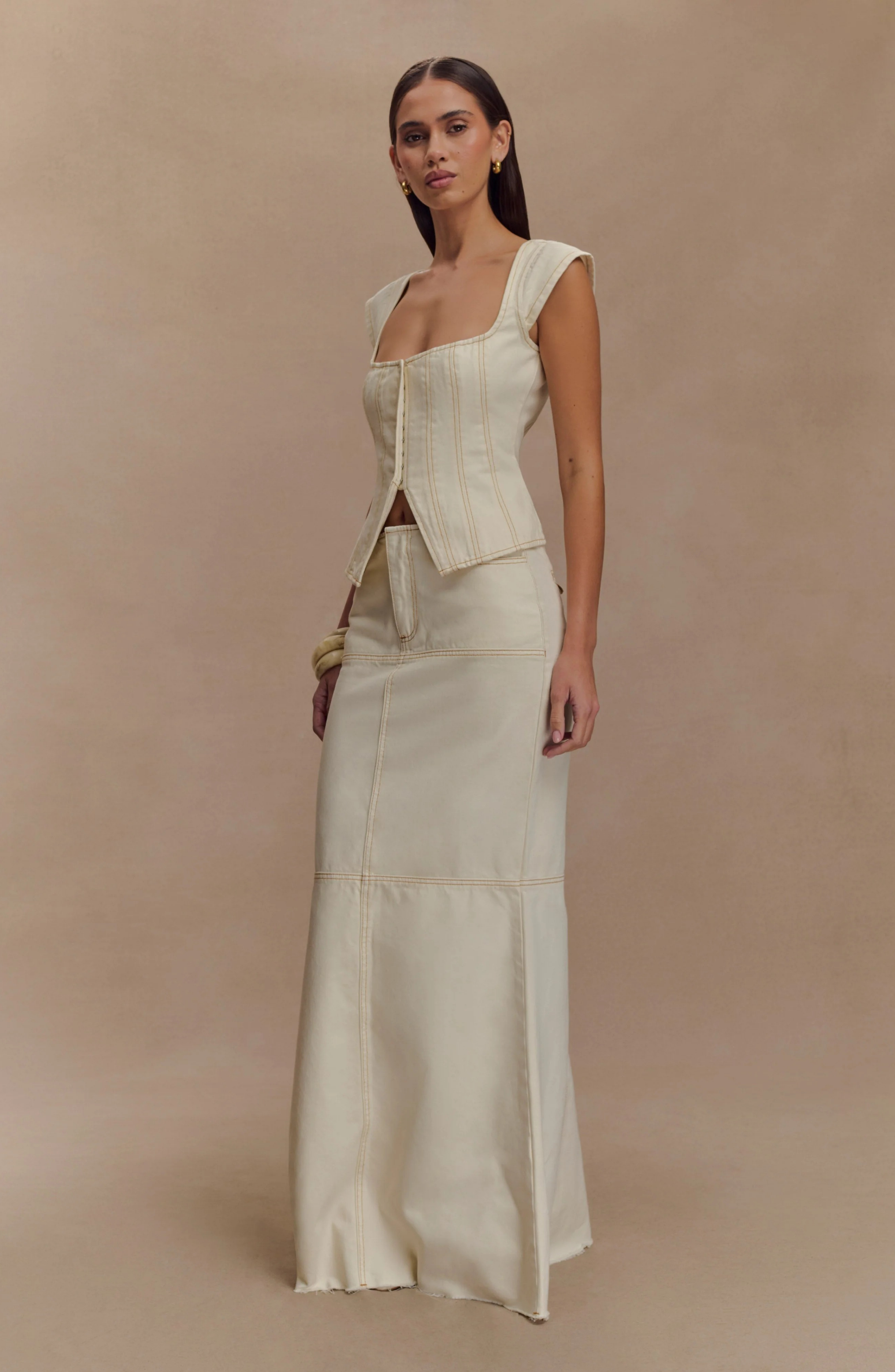 Silk Denim Maxi Skirt