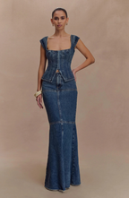 Silk Denim Maxi Skirt