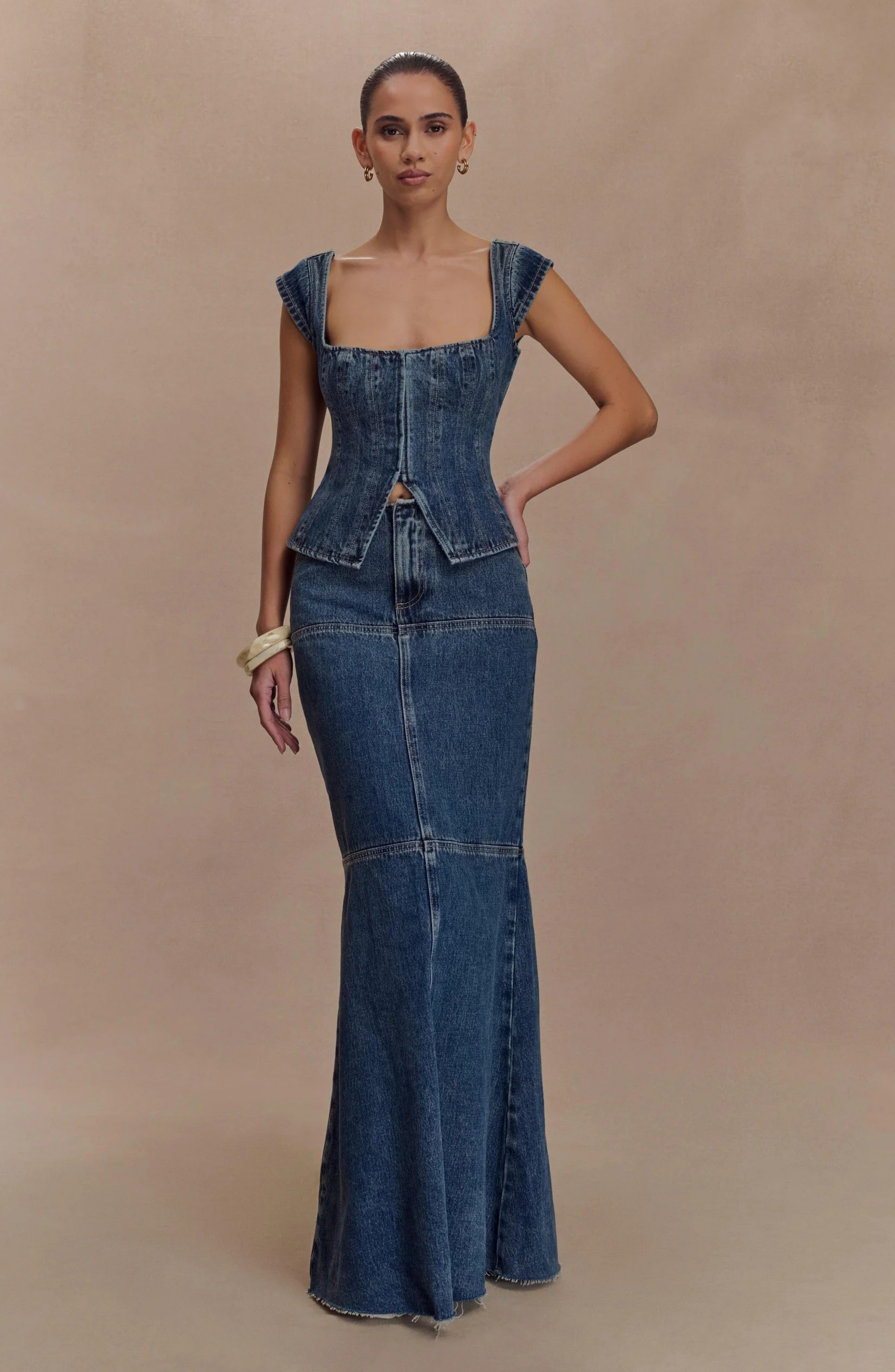 Silk Denim Maxi Skirt