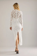 Lace Bardot Midi Dress with Long Sleeves