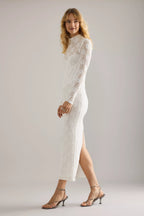 Lace Bardot Midi Dress with Long Sleeves