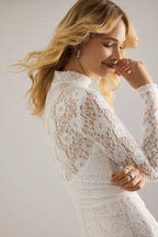 Lace Bardot Midi Dress with Long Sleeves