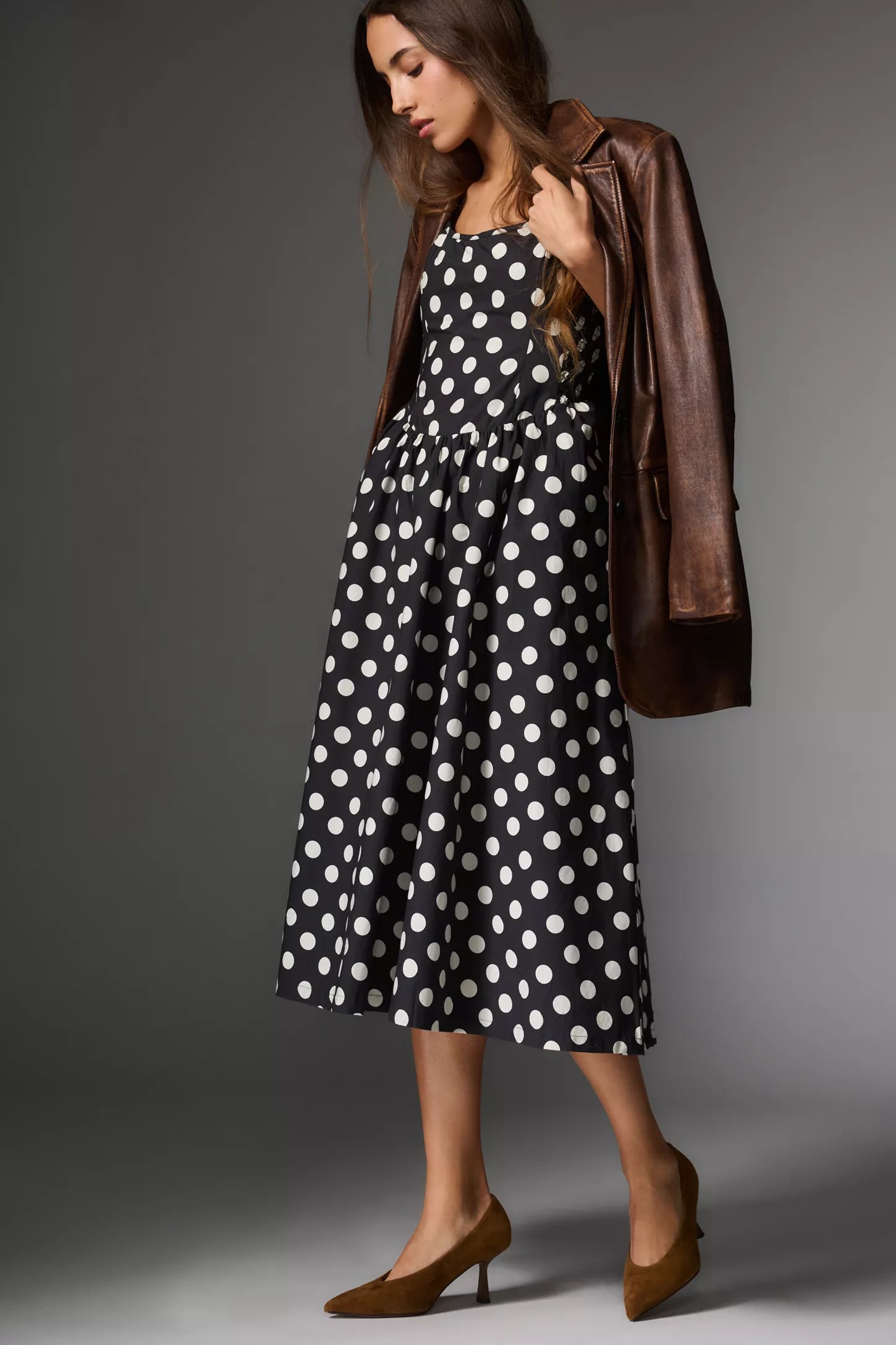 Sleeveless Polkadot Midi Dress