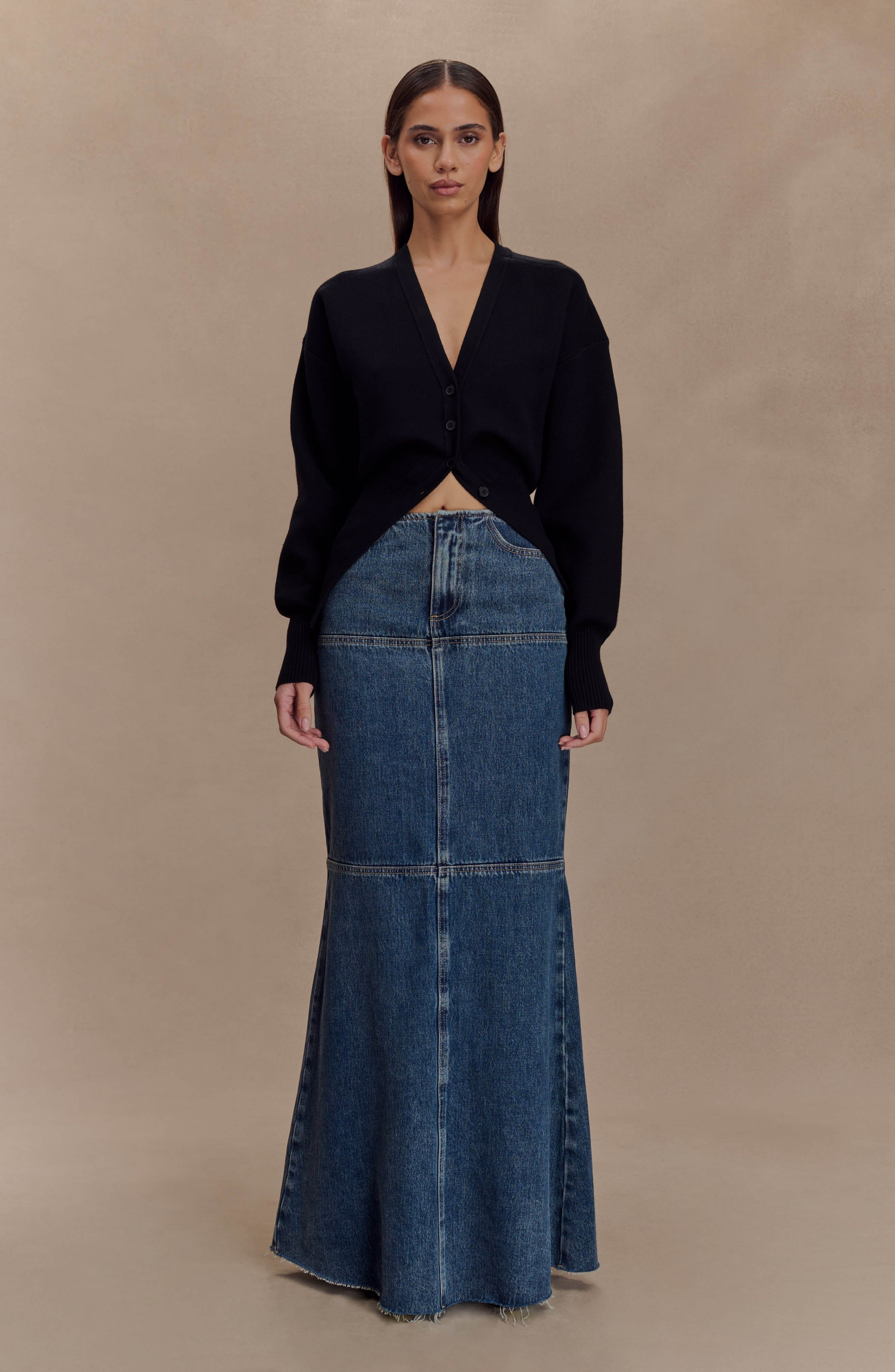 Silk Denim Maxi Skirt